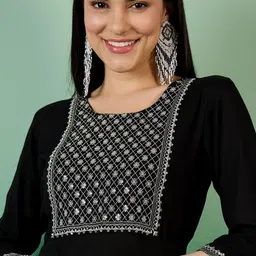 Sangria Sequinned Yoke Design Round Neck Anarkali Kurta With Trouser & Dupatta image 2