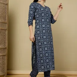 KIMAYRA Ethnic Motifs Printed Regular Pure Cotton Kurta with Trousers & With Dupatta image 4