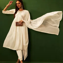 Sangria Embroidered Empire Kurta With Trousers & Dupatta image 1