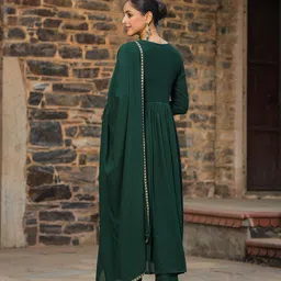 AHIKA Green Yoke Design Sequinned Anarkali Kurta with Trousers & Dupatta image 4