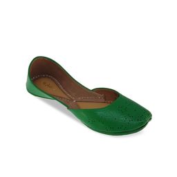 Fulkari Women Lime Green Mojaris with Laser Cuts Flats-picture-10