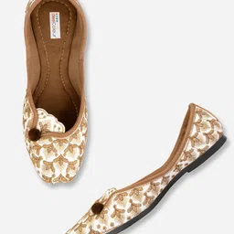 DESI COLOUR Women Off White Ethnic Ballerinas with Laser Cuts Flats-30
