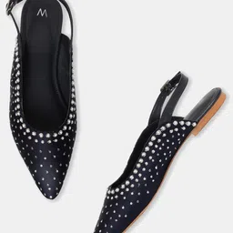 W The Folksong Collection Women Blue Printed Leather Embellished Mule Flats-image-21