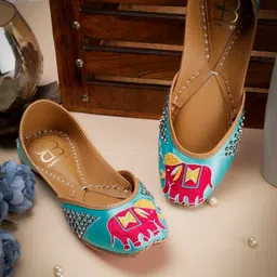GLAM STORY Embellished Square Toe Leather Mojaris-43