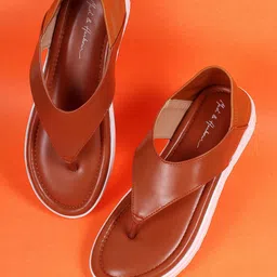 Mast & Harbour Tan Brown Open Toe Flats-17