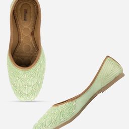DESI COLOUR Women Sea Green Ethnic Mojaris Flats-picture-7