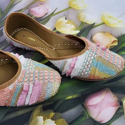 Fulkari Ethnic Embellished Square Toe Genuine Leather Mojaris-picture-16