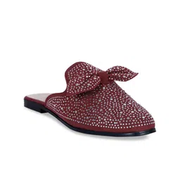 London Rag Women Burgundy Suede Embellished Mules-image-38