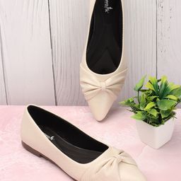 Longwalk Pointed Toe Textured Ballerinas With Bows-image-3