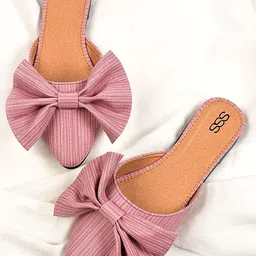 Street Style Store Women Pink Striped Mules with Bows Flats-image-99