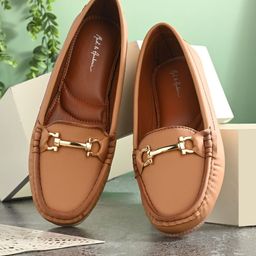 Mast & Harbour Women Tan Brown Textured Round Toe Ballerinas-25