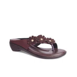 XE Looks Women Brown Embellished One Toe Flats-image-46