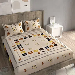 Spangle Peach-Coloured & Brown Ethnic Motifs 260 TC King Bedsheet With 2 Pillow Covers-picture-17