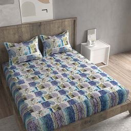 Spangle Blue & Purple Ethnic Motifs 260 TC Cotton King Bedsheet With 2 Pillow Covers-image-24