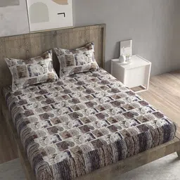 Spangle Grey & Brown Ethnic Motifs 260 TC Cotton King Bedsheet With 2 Pillow Covers-picture-21