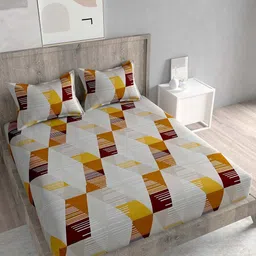 Spangle Grey & Yellow Ethnic Motifs 260 TC Cotton King Bedsheet With 2 Pillow Covers-picture-57
