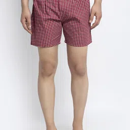 Big Fox Men Red Checked Pure Cotton Boxers-image-90
