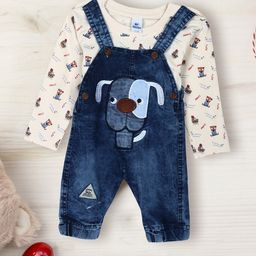 V-Mart Infants Printed Cotton Straight Leg Dungaree With T-Shirt-image-53