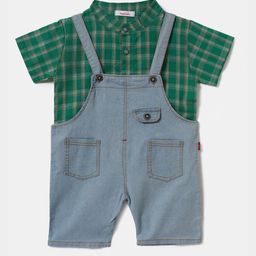 Hopscotch Boys Green & Blue Checked Shirt And Dungaree-picture-28