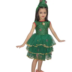 Kaku Fancy dresses Girls Embellished Layered Skin Friendly Christmas Tree Dress & Hat-picture-34