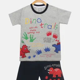 Lazy Shark Boys Grey & Navy Blue Printed T-shirt with Shorts-45