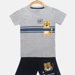 Lazy Shark Boys Grey & Blue Printed T-shirt With Shorts-50