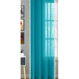 HOMEMONDE Blue & White Cotton Eyelet Sheer Long Door Curtain-picture-57