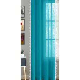 HOMEMONDE Blue & White Cotton Eyelet Sheer Window Curtain-30