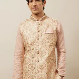 Manyavar Printed Woven Nehru Jacket-13