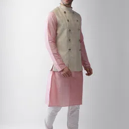 KISAH Men Cream-Coloured Regular Kurta with Pyjamas & Jacket image 5