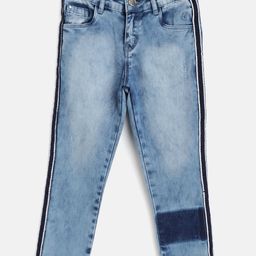 Gini and Jony Girls Blue Low Distress Acid Wash Light Fade Stretchable Jeans-image-27