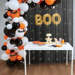 Special You Black & Orange 75 Pieces Balloons & Boo Foil Balloon with Curtain Decor-image-46