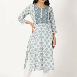 Saffron Threads Floral Printed Pure Cotton Thread Work Straight Kurta-image-65