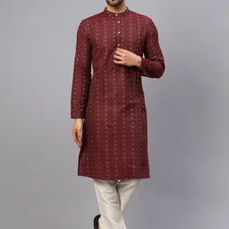 Latest Chikan Garments Mandarin Collar Striped A-Line Kurta-25