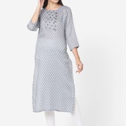 KALINI Women Geometric Checked Indie Prints Kurta-image-12