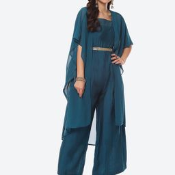 Biba Women Teal Basic Jumpsuit With Jacket And Belt-picture-43