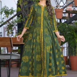 Ramas Floral Printed Mandarin Collar Cotton A-Line Kurta-picture-24