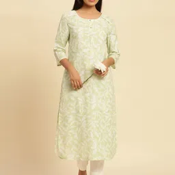 W Floral Printed Pure Cotton Straight Kurta-image-48