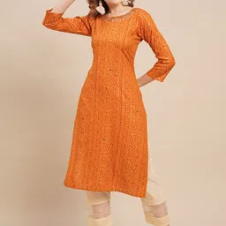 FASHOR Women Yellow Bandhani Printed Kurta-picture-11