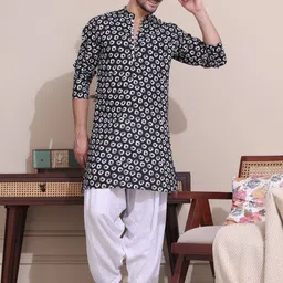 MIDAV Geometric Printed Mandarin Collar Cotton Straight Kurta-17