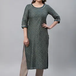 AURELIA Floral Printed Round Neck Cotton Kurta-45