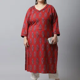 Rajnandini Women Plus Size Maroon Ethnic Motifs Printed Kurta-45