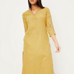 max Geometric Printed V-Neck Regular Sleeves Straight Cotton Kurta-25
