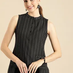 Anouk Striped Mandarin-Collar Sleeveless Kurta-35
