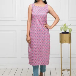 Myshka Ethnic Motifs Printed Sleeveless Cotton Kurta-image-26