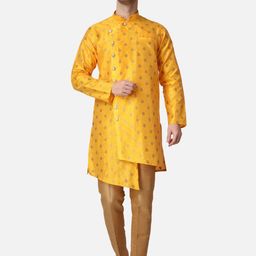 ROYAL KURTA Ethnic Motifs Woven Design Mandarin Collar Jacquard Straight Kurta-image-100