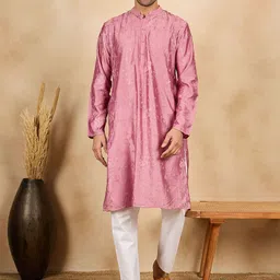 House of Pataudi Floral Embroidered Thread Work Mandarin Collar Straight Kurta-image-39