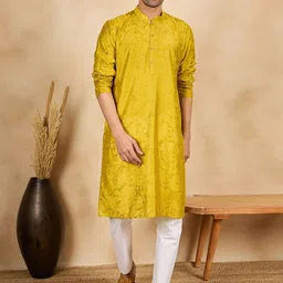 House of Pataudi Floral Embroidered Thread Work Mandarin Collar Straight Kurta-image-83