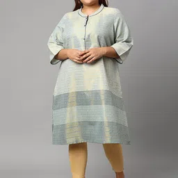 AURELIA Women Cream-Coloured & Grey Abstract Woven Design Straight Fit Kurta-picture-6