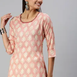 SHOWOFF Women Peach-Coloured Ethnic Motifs Kurta-image-17